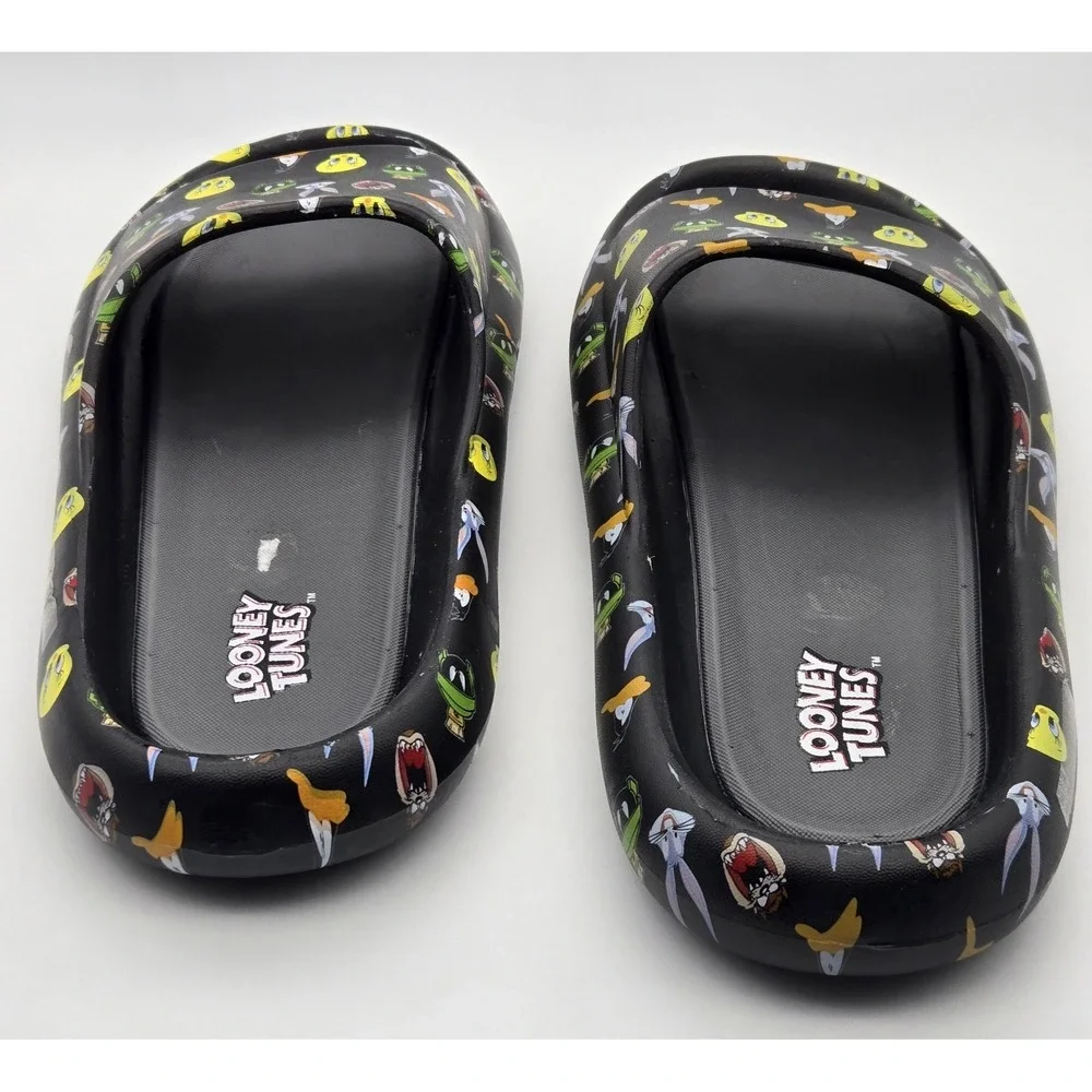 Ground Up Looney Tunes Flip Flops‎ Mens 13 Black Cartoon Character Slide Sandals
